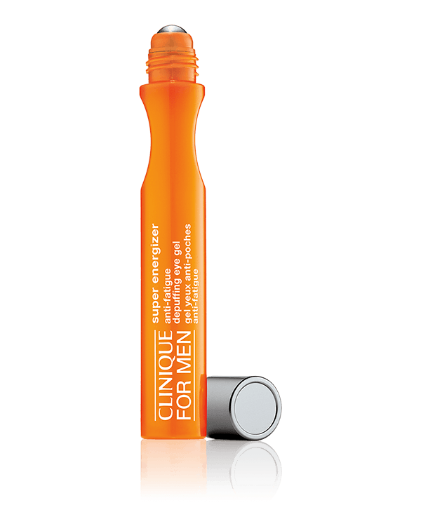 Gel Anti-Idade para os Olhos Clinique For Men™ Super Energizer Anti-Fatigue, Um gel roll-on anti idade para os olhos que instantaneamente reenergiza e ilumina os olhos cansados.