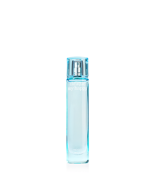 Perfume Clinique My Happy™ Indigo Mist, Uma bruma perfumada com jacintos, notas verdes e frescas de melão e folha de violeta. Testado contra alergias<br><br>