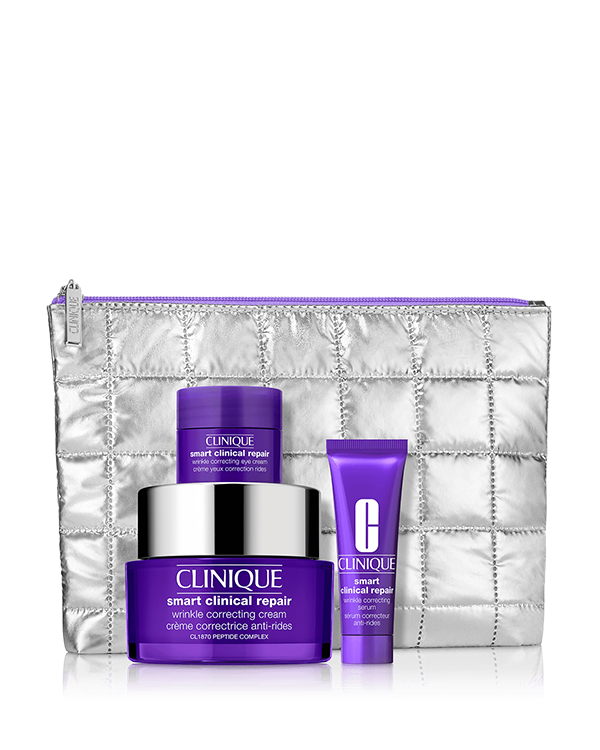Kit de Natal Hidratante Antirrugas Smart, Um trio antienvelhecimento avançado para deixar a pele com aparência mais jovem, incluindo um hidratante de combate a rugas de tamanho regular.
