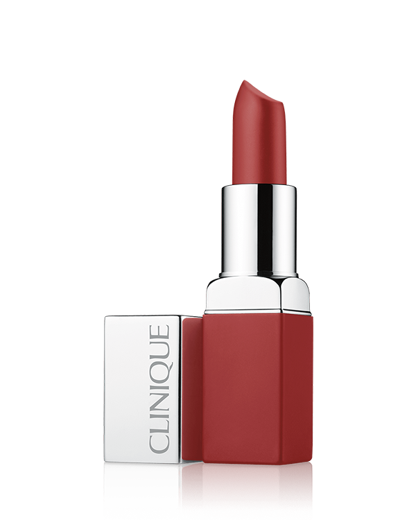 Batom Matte + Primer Clinique Pop™, Cor matte intensa + primer que preenche os lábios em uma única passada.